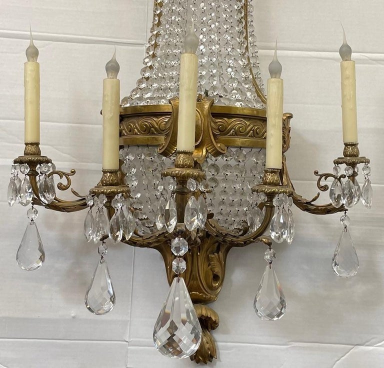 Pair of Gilt Bronze and Crystal Sconces, French 19th Century For Sale 5