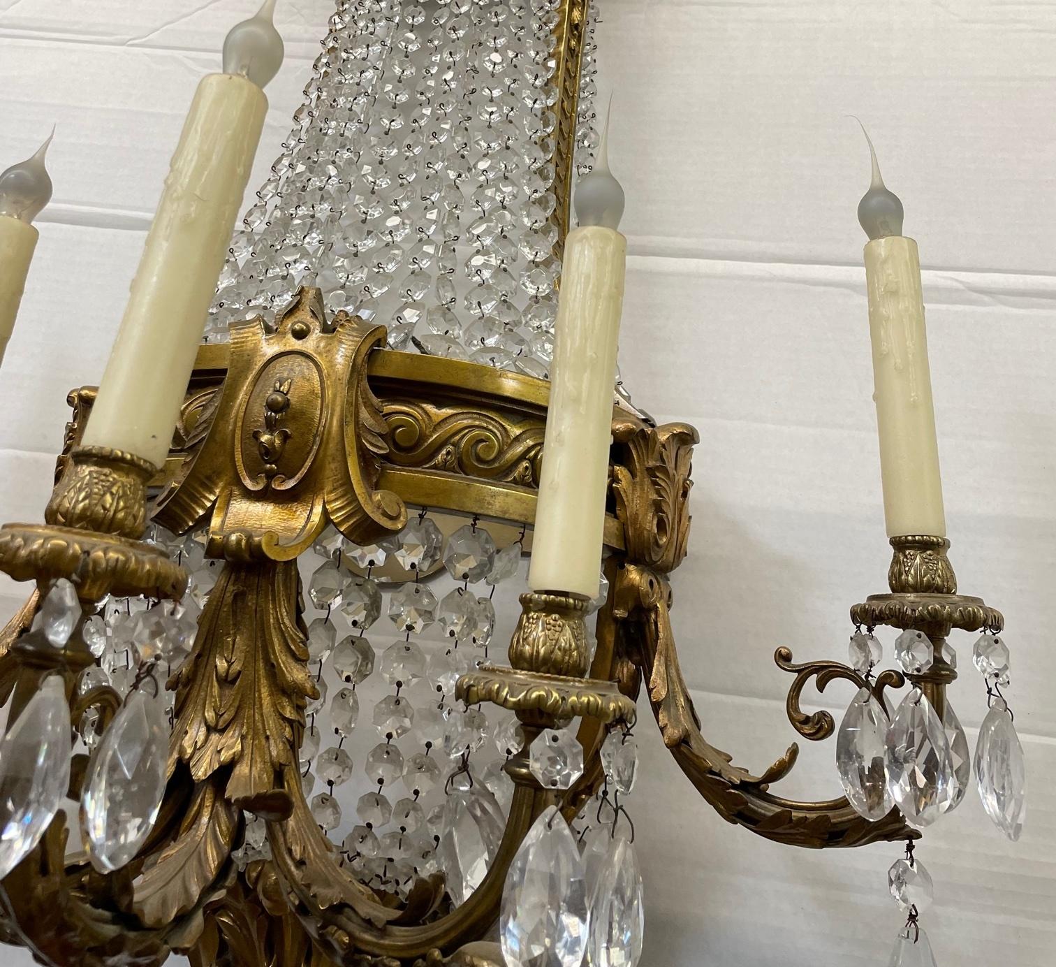 Pair of Gilt Bronze and Crystal Sconces, French 19th Century For Sale 9