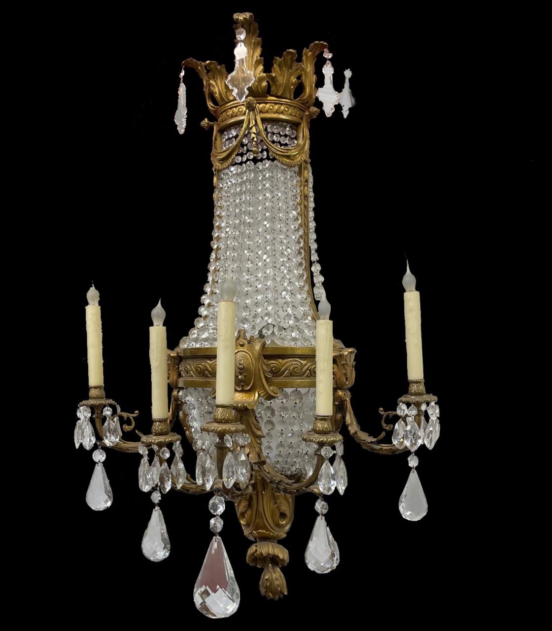 Pair of Gilt Bronze and Crystal Sconces, French 19th Century For Sale 13