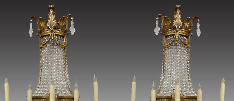Pair of Gilt Bronze and Crystal Sconces, French 19th Century For Sale 14