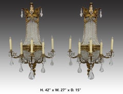 Pair of Gilt Bronze and Crystal Sconces, French 19th Century