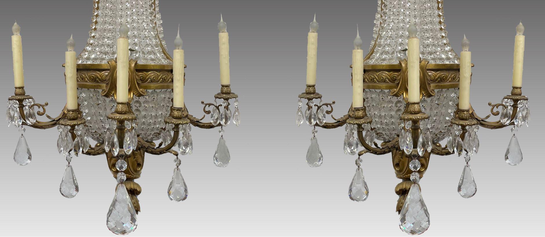 Pair of Gilt Bronze and Crystal Sconces, French 19th Century In Good Condition For Sale In Cypress, CA