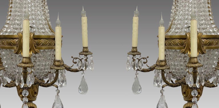 Pair of Gilt Bronze and Crystal Sconces, French 19th Century For Sale 1