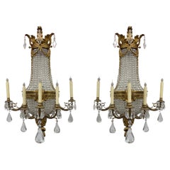 Antique Pair of Gilt Bronze and Crystal Sconces, French 19th Century