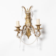 Pair of Gilt Bronze and Crystal Sconces Signed Sabino France, circa 1940
