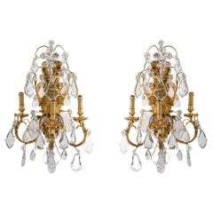 Pair of Gilt Bronze and Crystal Wall Lights