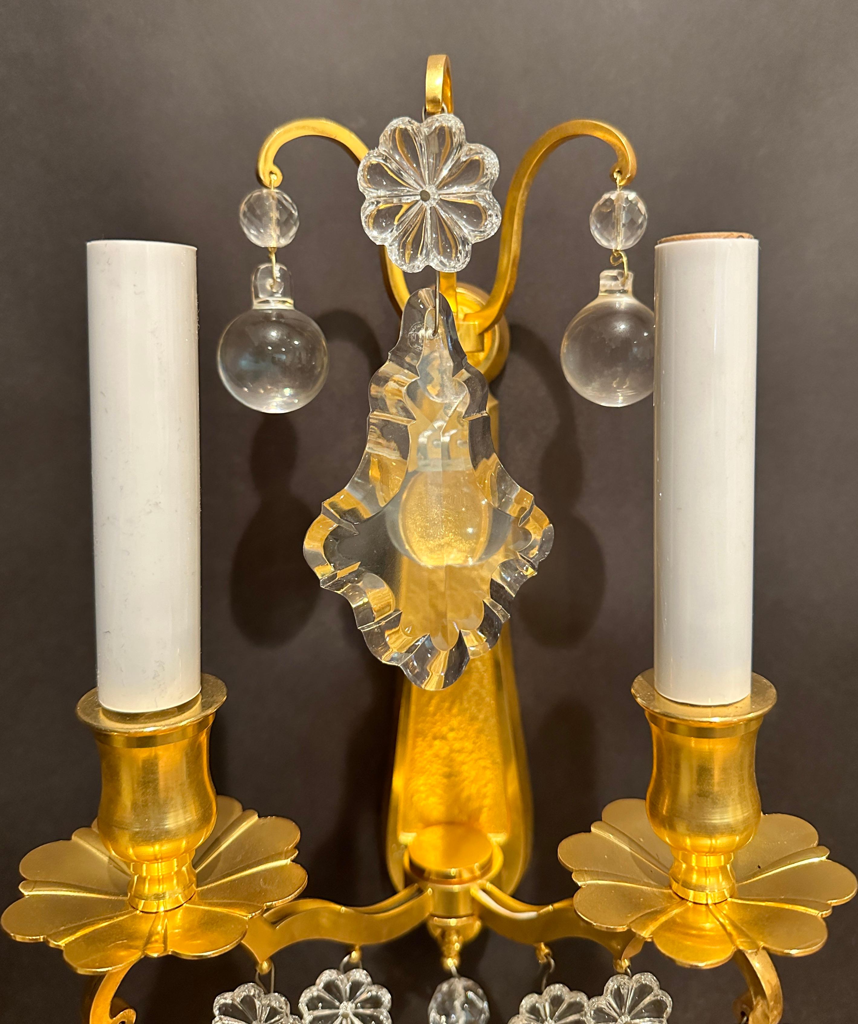 Pareja De Apliques De Bronce Dorado Y Cristal Siglo XXI y contemporáneo en venta