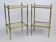 Pair of Gilt-Bronze and Églomisé Two Tiers Side Tables, Probably Maison Jansen