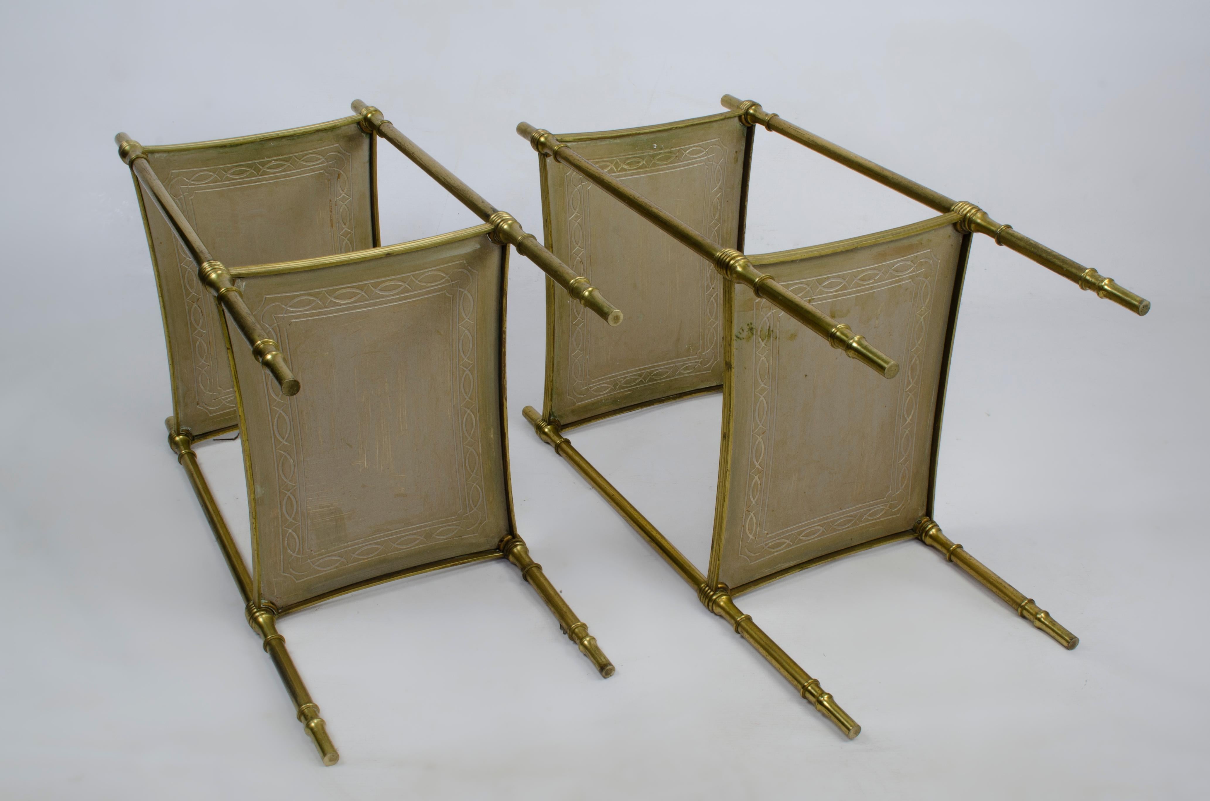 French Pair of Gilt-Bronze and Églomisé Two Tiers Side Tables, Probably Maison Jansen For Sale
