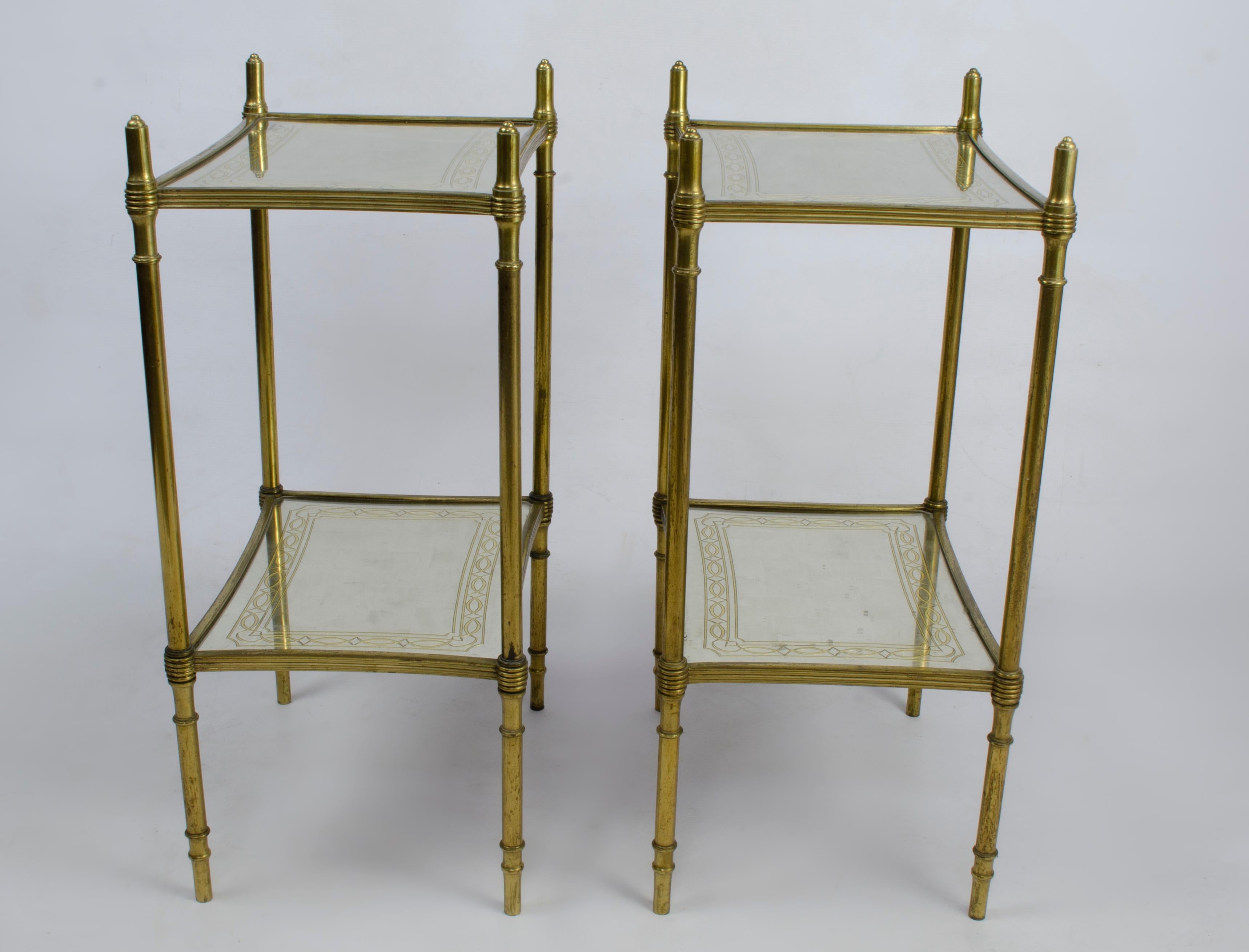 Pair of Gilt-Bronze and Églomisé Two Tiers Side Tables, Probably Maison Jansen In Good Condition For Sale In Ciudad Autónoma Buenos Aires, AR