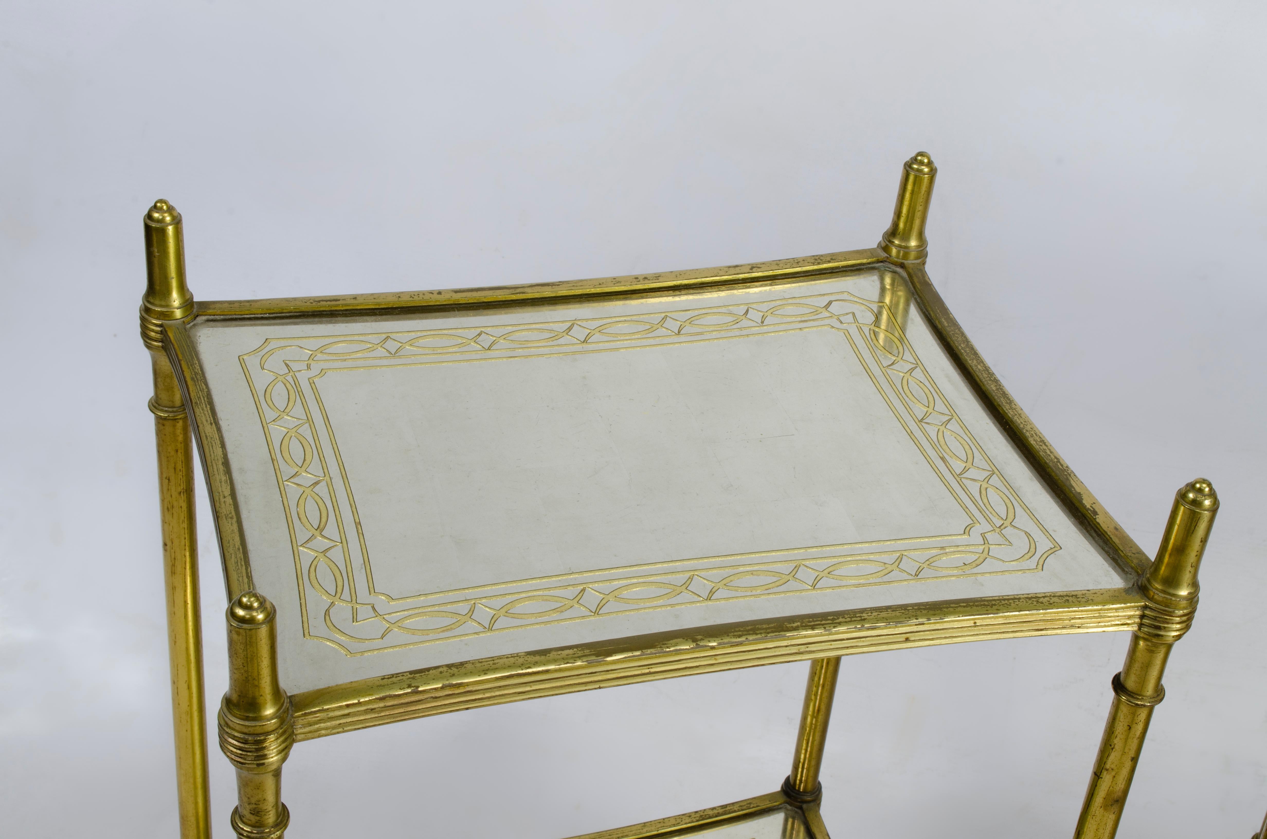 20th Century Pair of Gilt-Bronze and Églomisé Two Tiers Side Tables, Probably Maison Jansen For Sale