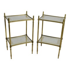Pair of Gilt-Bronze and Églomisé Two Tiers Side Tables, Probably Maison Jansen