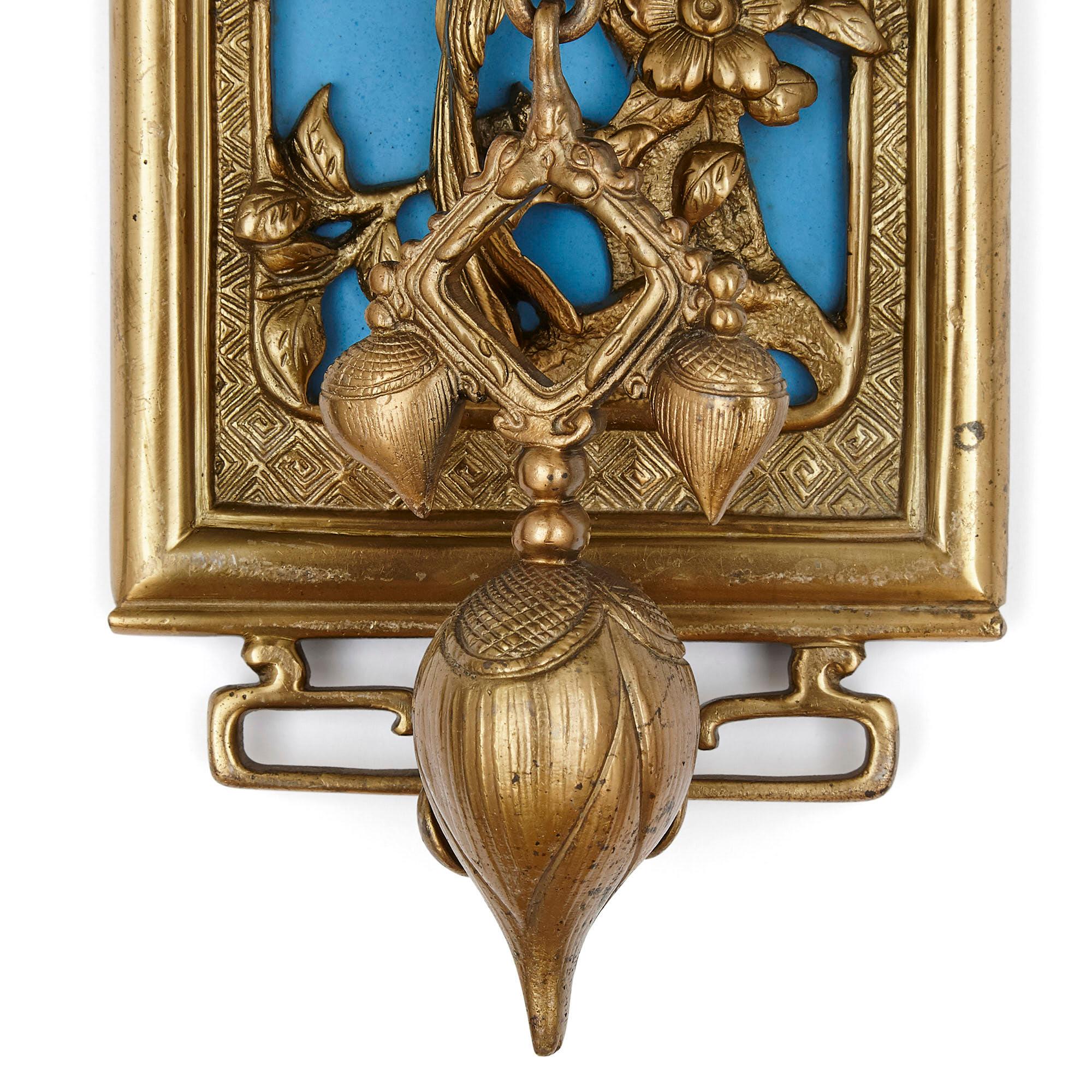 19th Century Pair of Gilt Bronze and Enamel Sconces in the Japonisme Style For Sale
