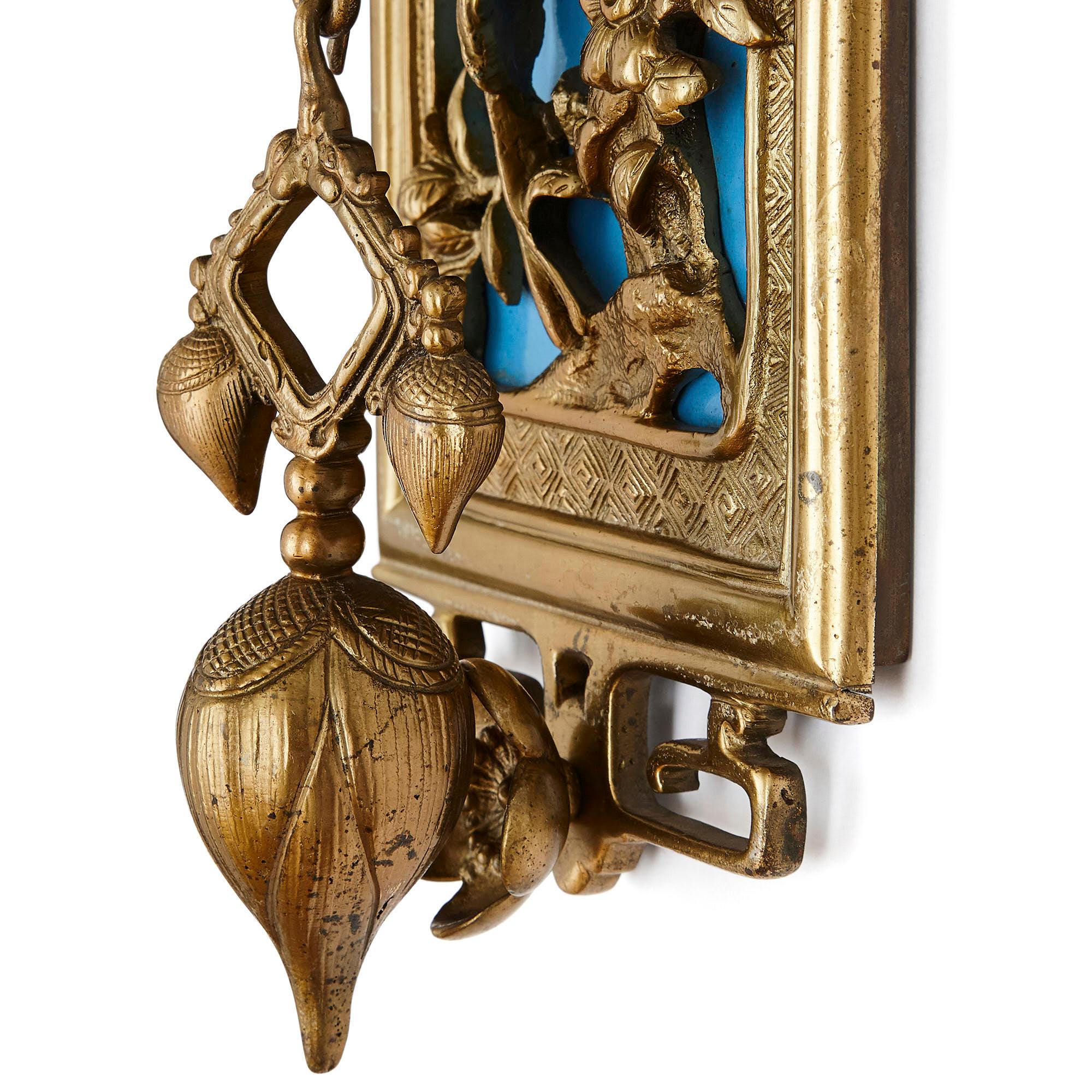 Pair of Gilt Bronze and Enamel Sconces in the Japonisme Style For Sale 3
