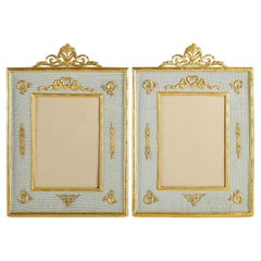 Pair of Gilt Bronze and Fabric Photo Frames, 19th Century, Louis XVI Style.