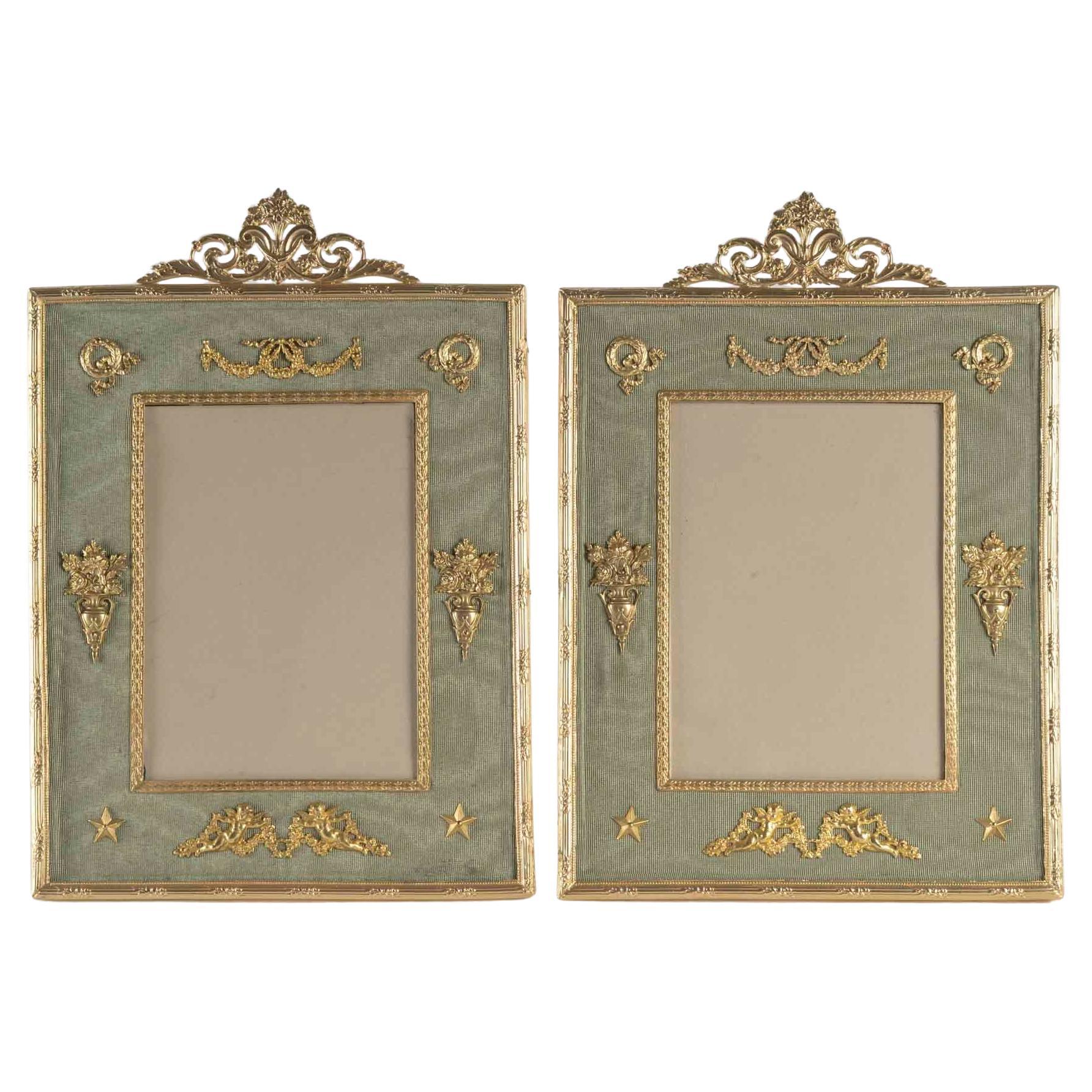 Pair of Gilt Bronze and Fabric Photo Frames, 19th Century, Napoleon III Period.