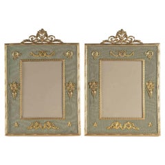 Antique Pair of Gilt Bronze and Fabric Photo Frames, 19th Century, Napoleon III Period.