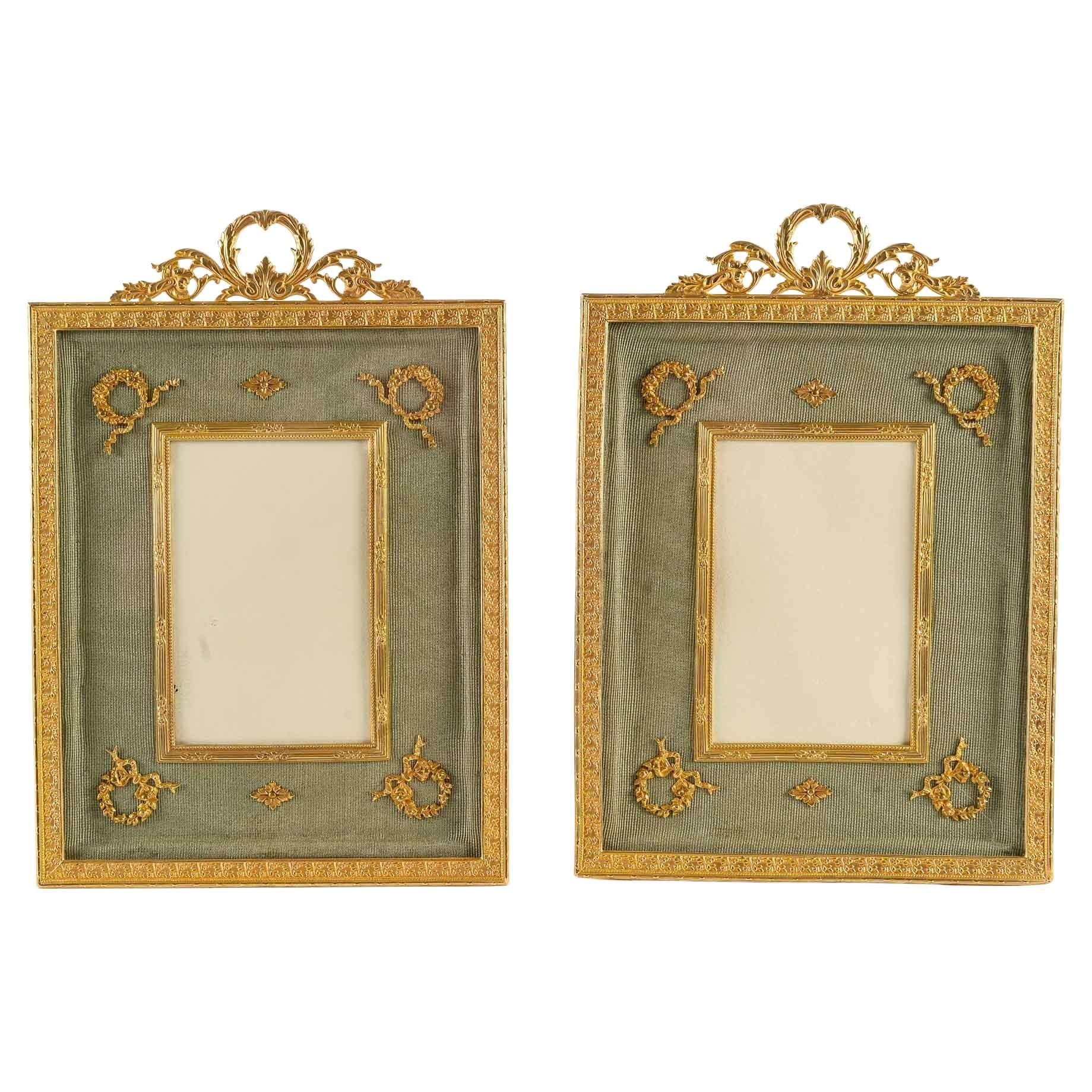 Pair of Gilt Bronze Photo Frames and Mirror, Napoleon III Period For