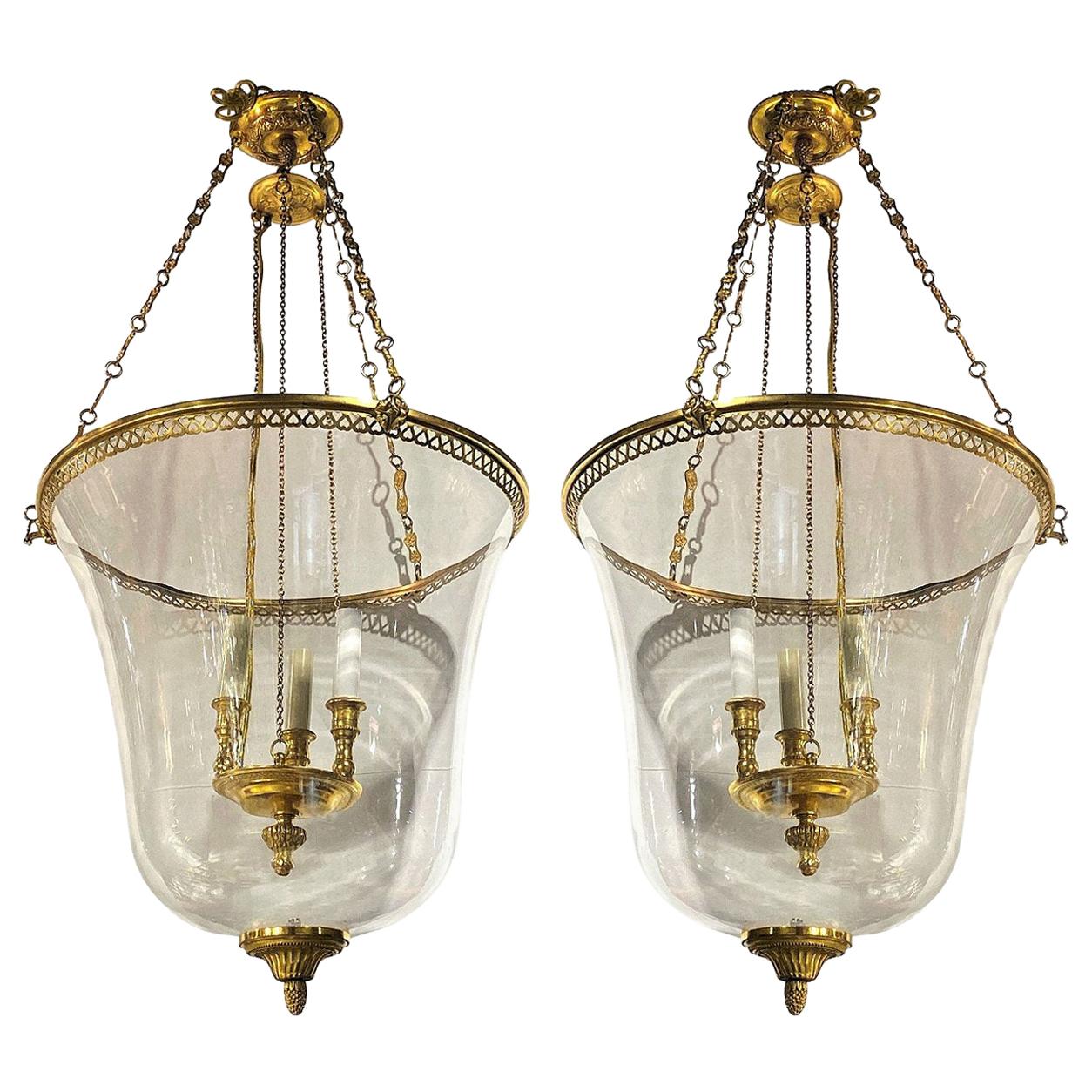 Pair of Gilt Bronze and Glass Lanterns