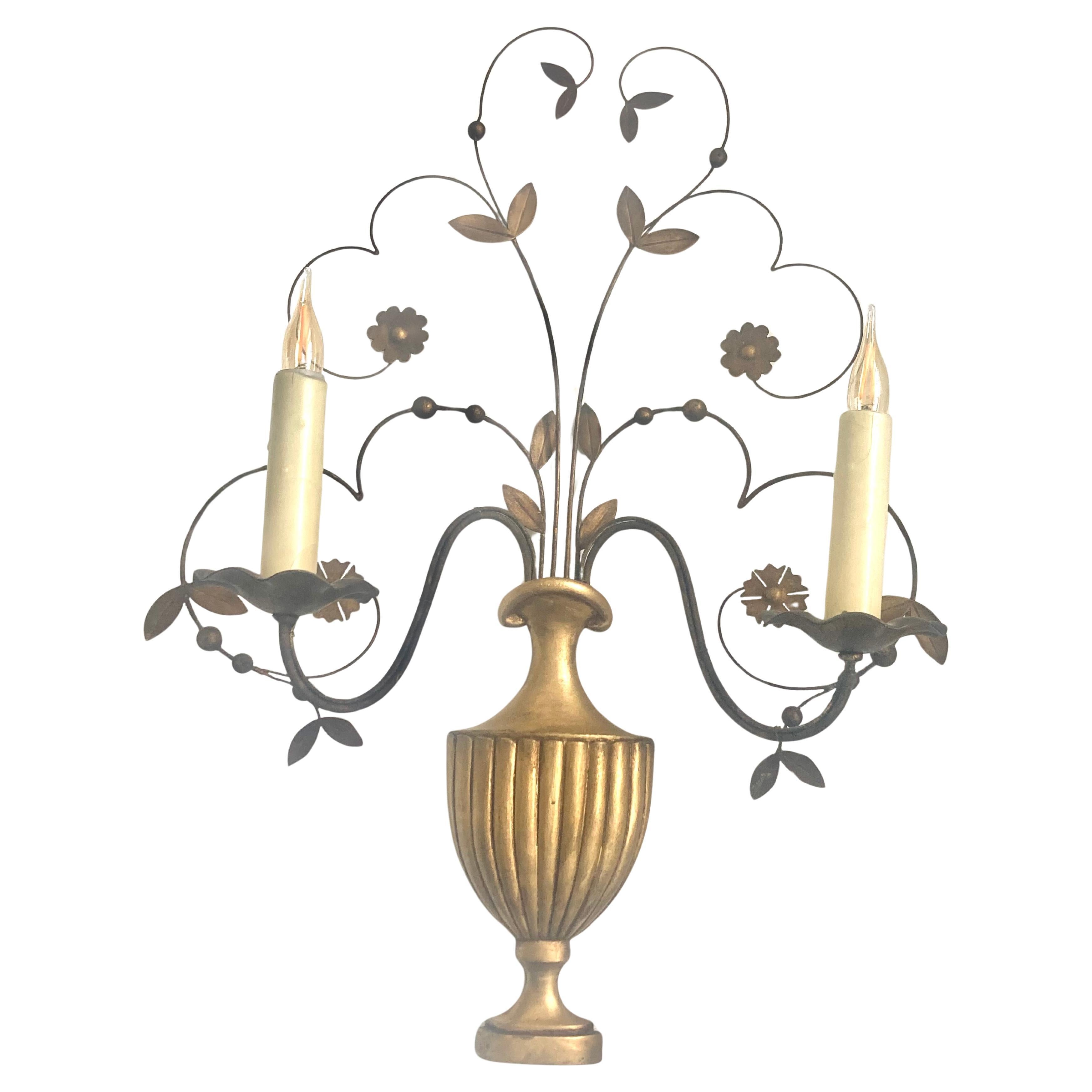 PAIR  of Gilt Bronze and Iron Foliage Sconces
