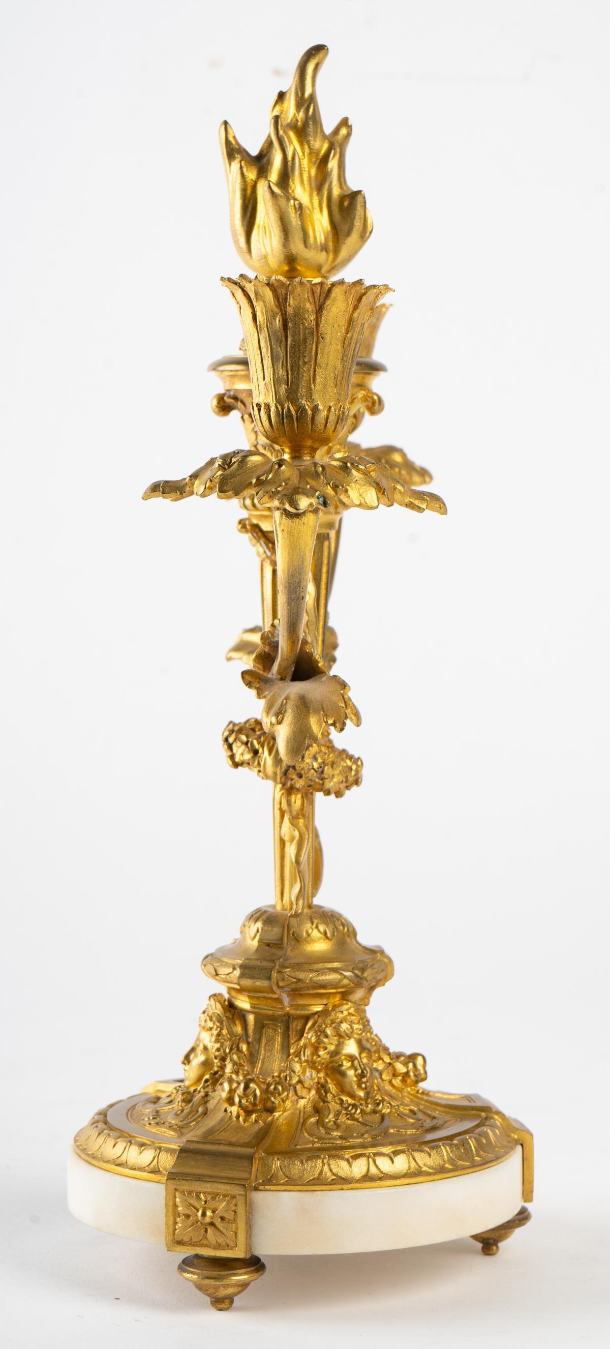 Pair of Gilt Bronze and Marble Candelabra In Good Condition In Saint-Ouen, FR