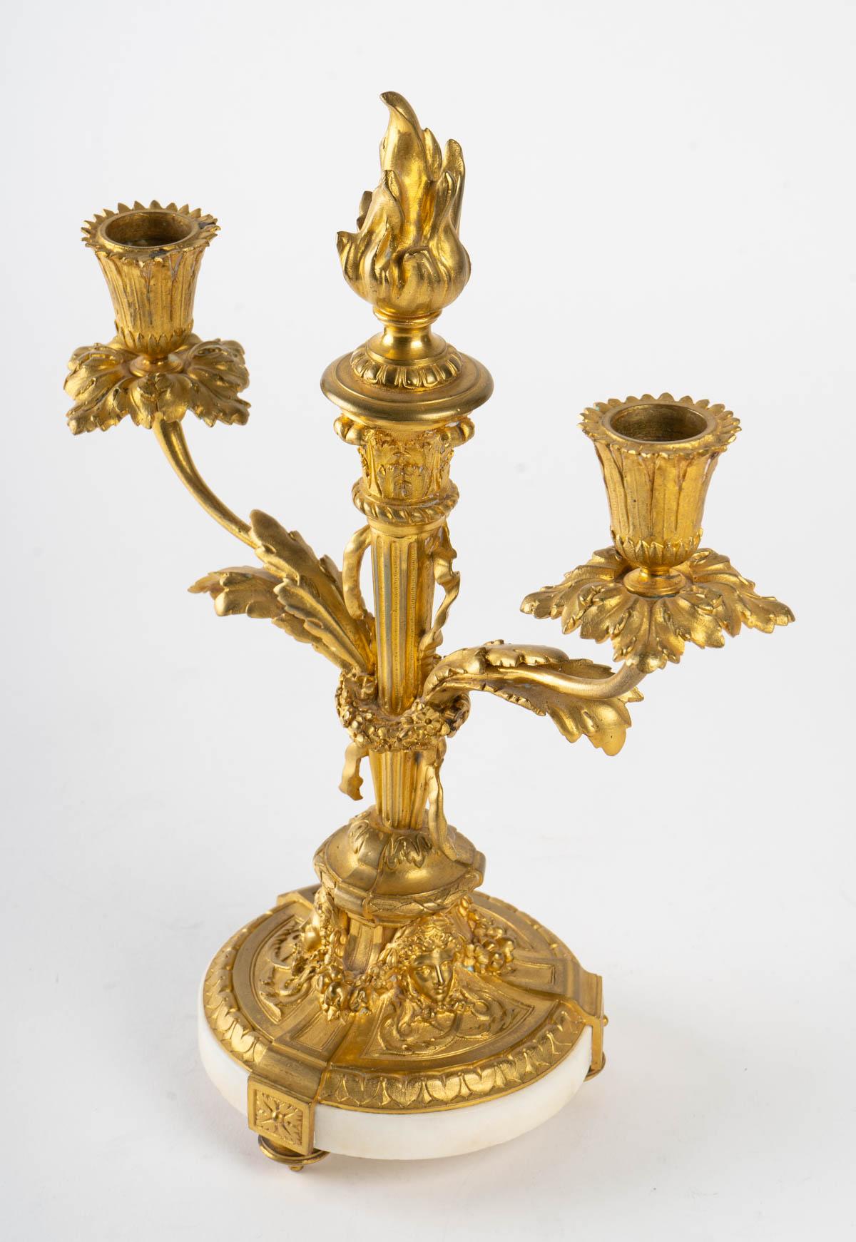 Mid-19th Century Pair of Gilt Bronze and Marble Candelabra