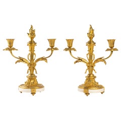 Pair of Gilt Bronze and Marble Candelabra