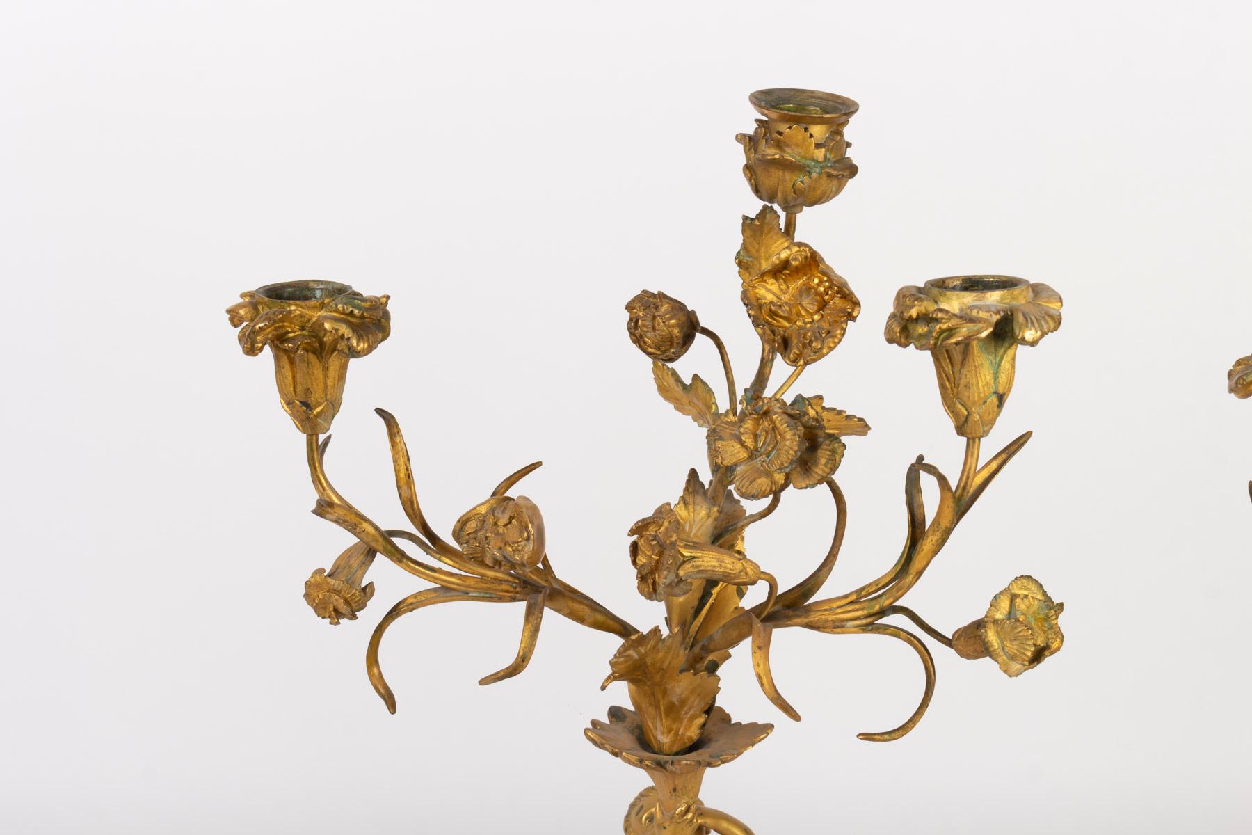 Late 19th Century Pair of Gilt Bronze and Marble Candelabra, Napoleon III Period, 1880