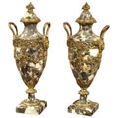 Pair of Gilt Bronze and Marble Cassolettes from France, circa 1870