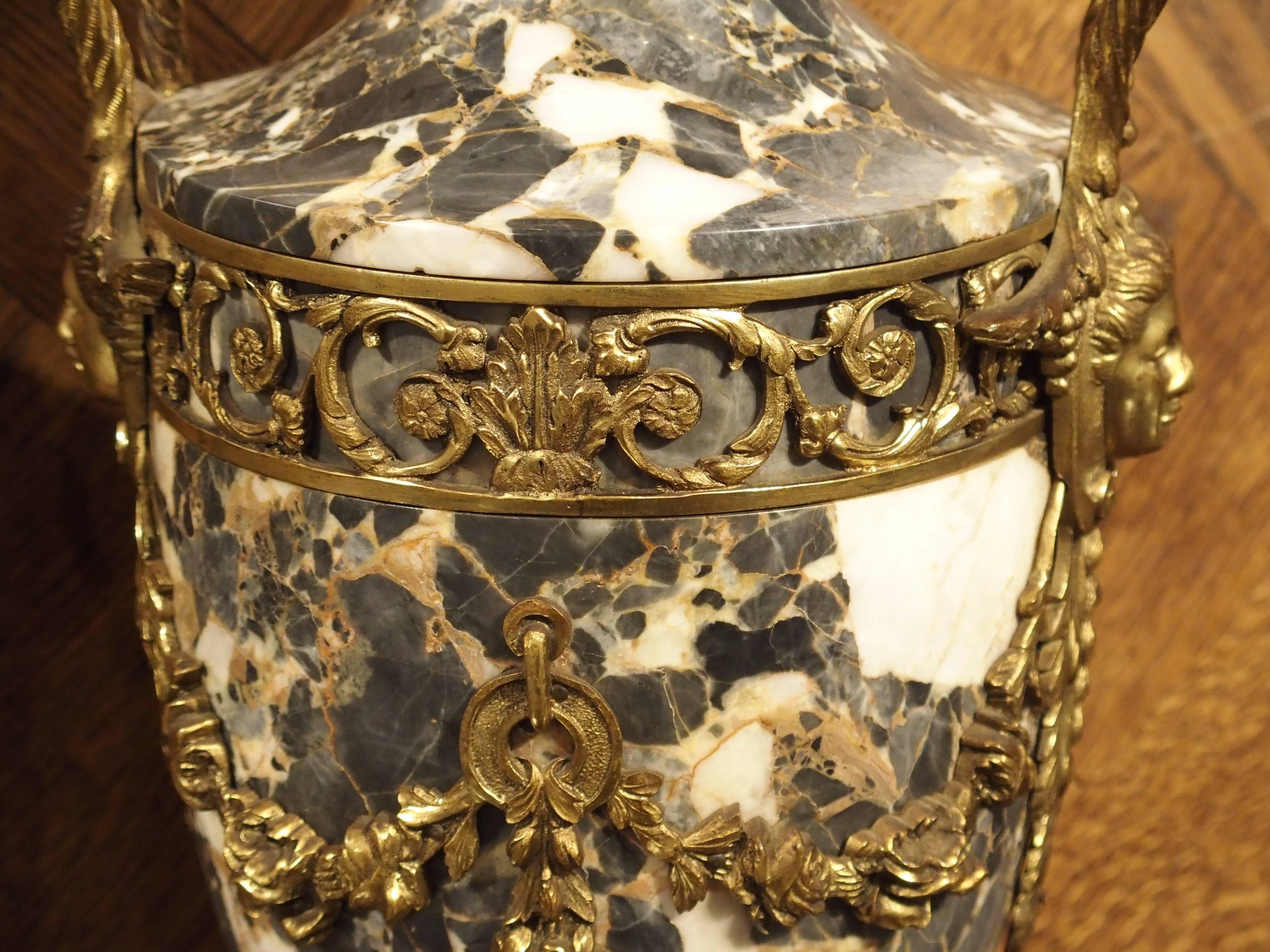 Louis XVI Pair of Gilt Bronze and Marble Cassolettes from France, circa 1870