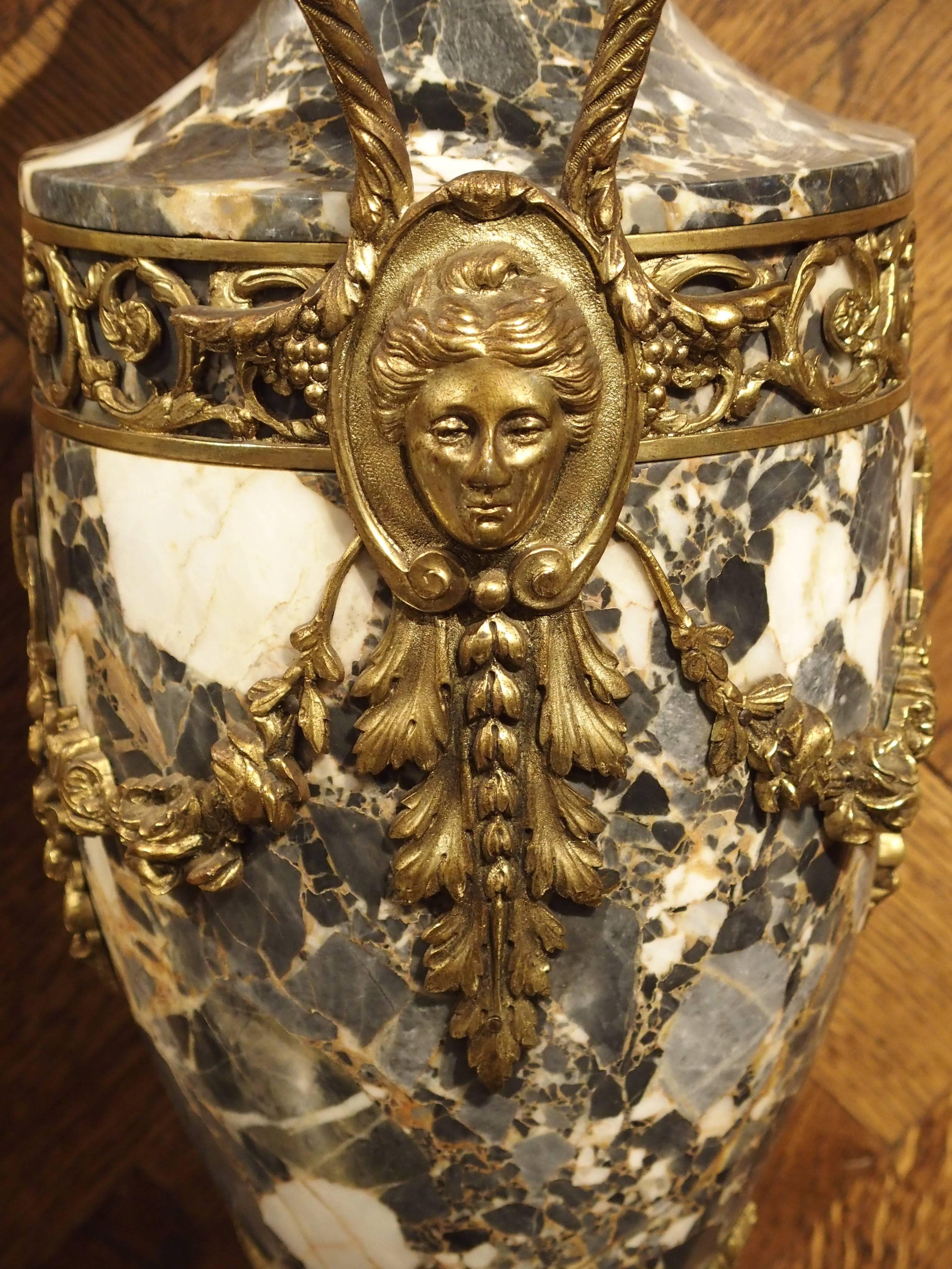 Pair of Gilt Bronze and Marble Cassolettes from France, circa 1870 In Good Condition In Dallas, TX