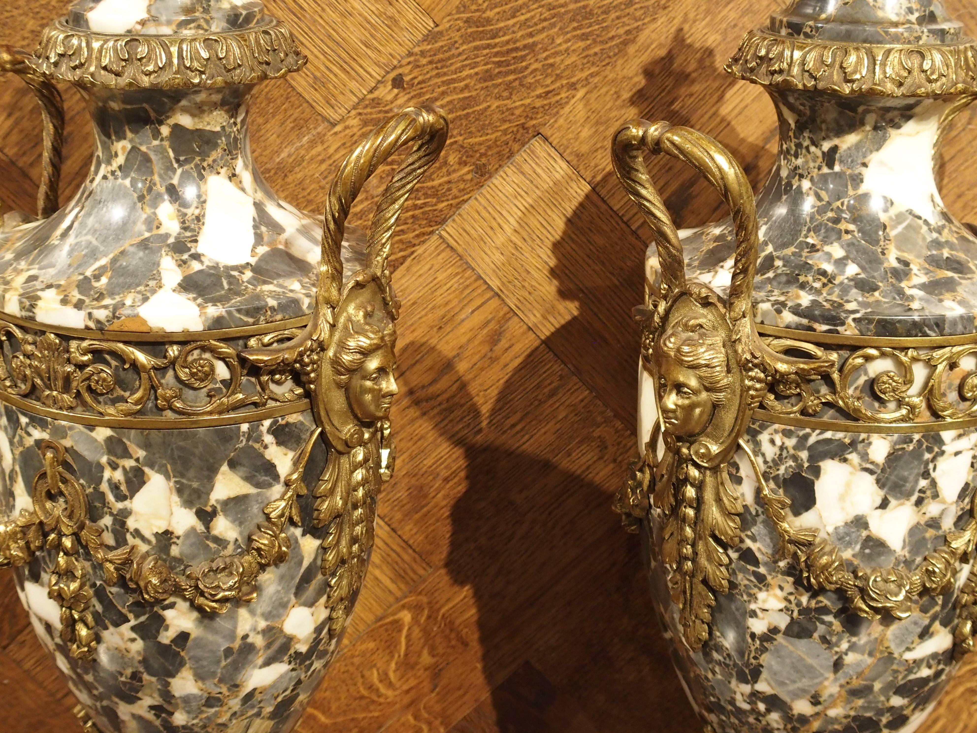 Pair of Gilt Bronze and Marble Cassolettes from France, circa 1870 1