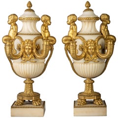 Pair of Gilt Bronze and Marble Figural Four-Light Candelabra, circa 1860