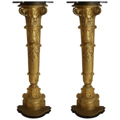 Pair of Gilt-Bronze and Marble-Top Figural Pedestals