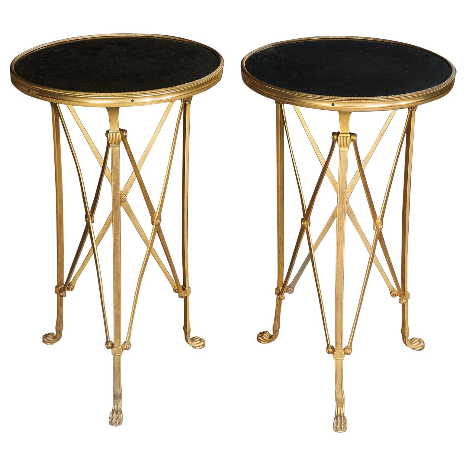 Pair of Gilt Bronze and Marble Topped French Gueridon Tables