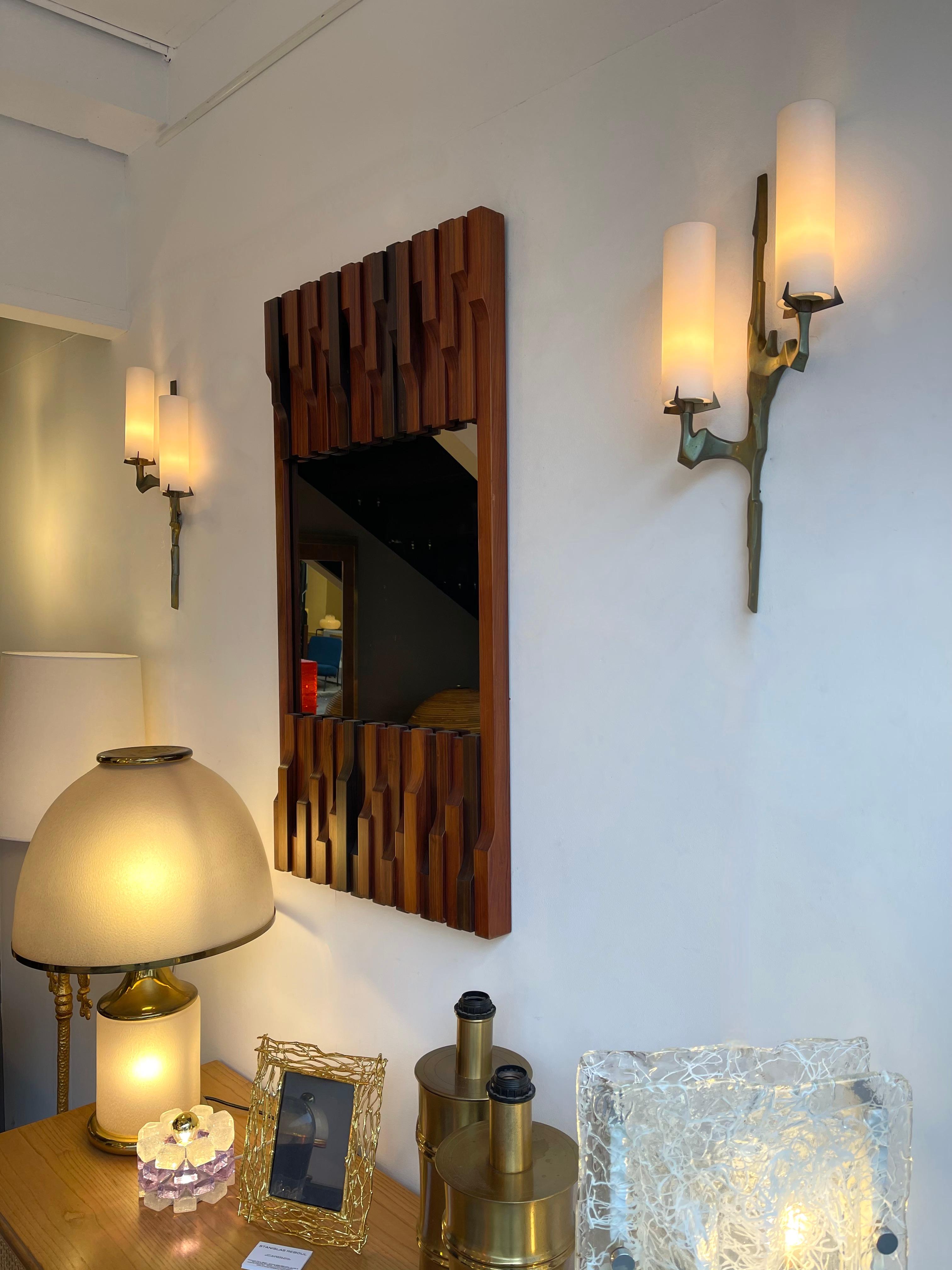 Pair of Gilt Bronze and Opaline Glass Sconces by Maison Arlus, France, 1960s For Sale 2