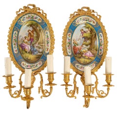 Pair of Gilt Bronze and Sèvres Porcelain Sconces