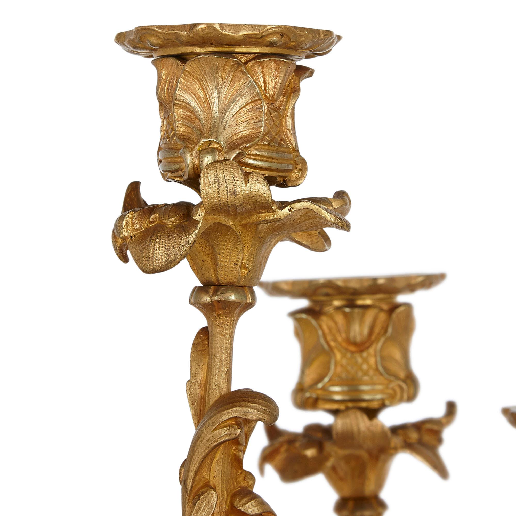 Pair of Gilt Bronze and Turquoise Porcelain Candelabra For Sale 1