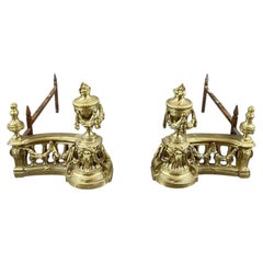 Pair Of Gilt Bronze Andirons, Louis XVI Style, 20th Century