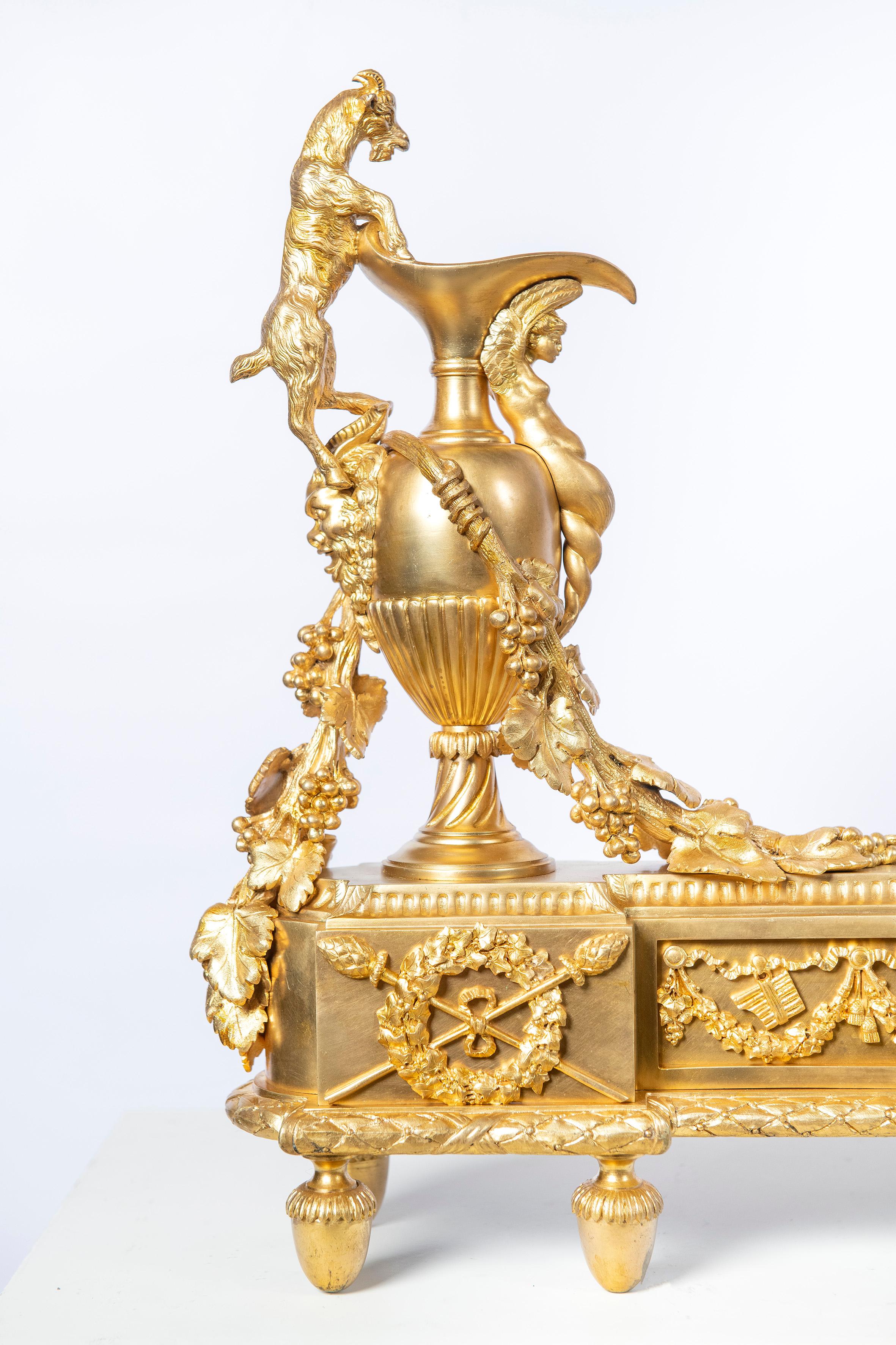 Louis XVI Pair of Gilt Bronze Andirons Signed E. Mottheu, France, Late 19th Century For Sale
