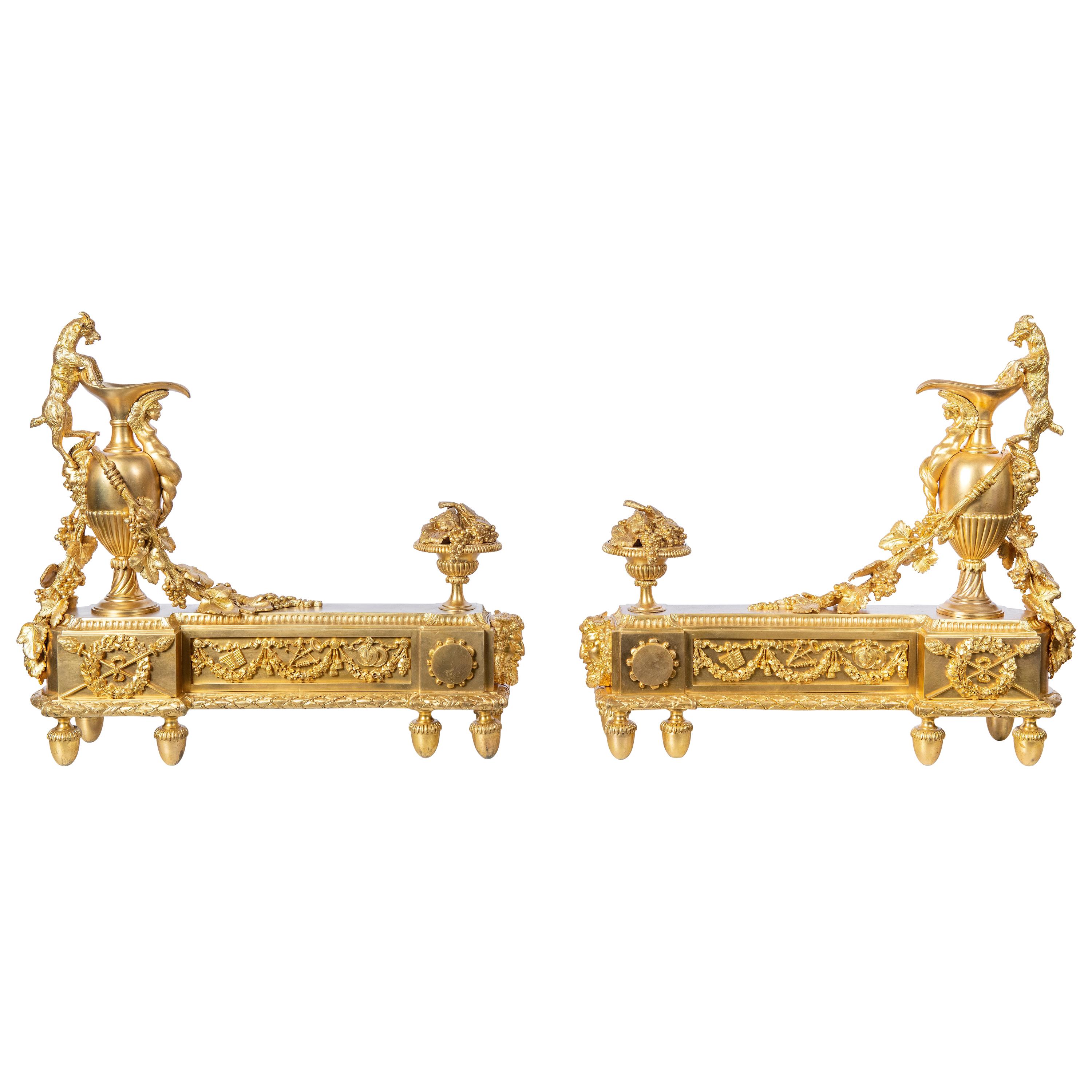 Pair of Gilt Bronze Andirons Signed E. Mottheu, France, Late 19th Century