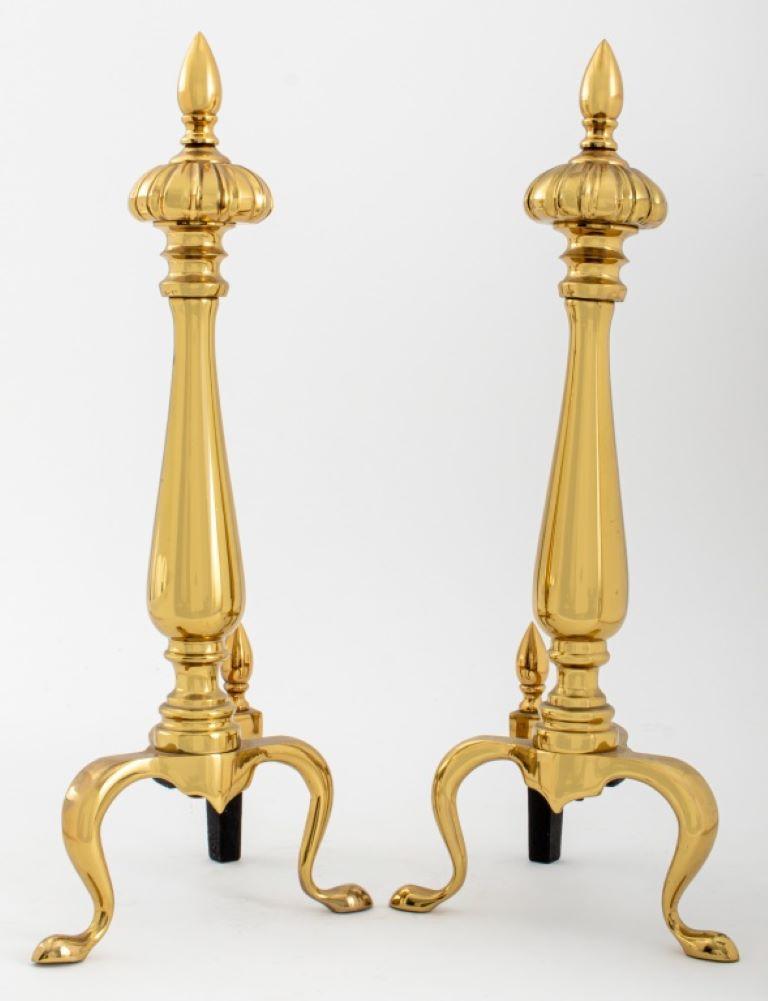 Pair of Gilt Bronze Ball Andirons In Good Condition For Sale In New York, NY