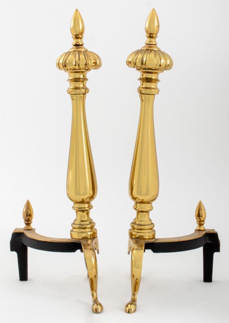 20th Century Pair of Gilt Bronze Ball Andirons For Sale