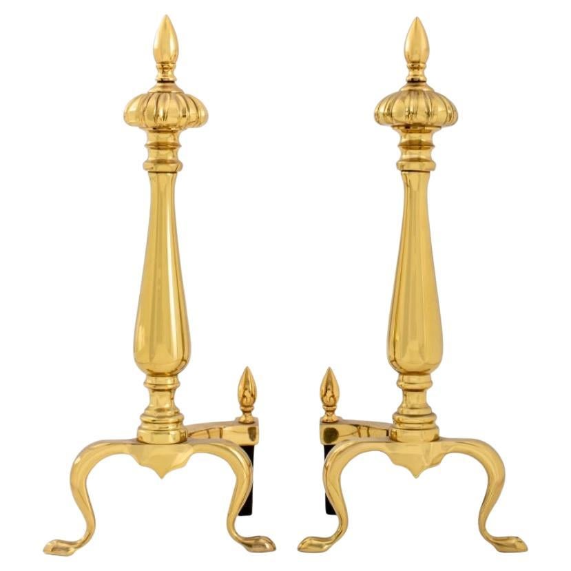 Pair of Gilt Bronze Ball Andirons For Sale