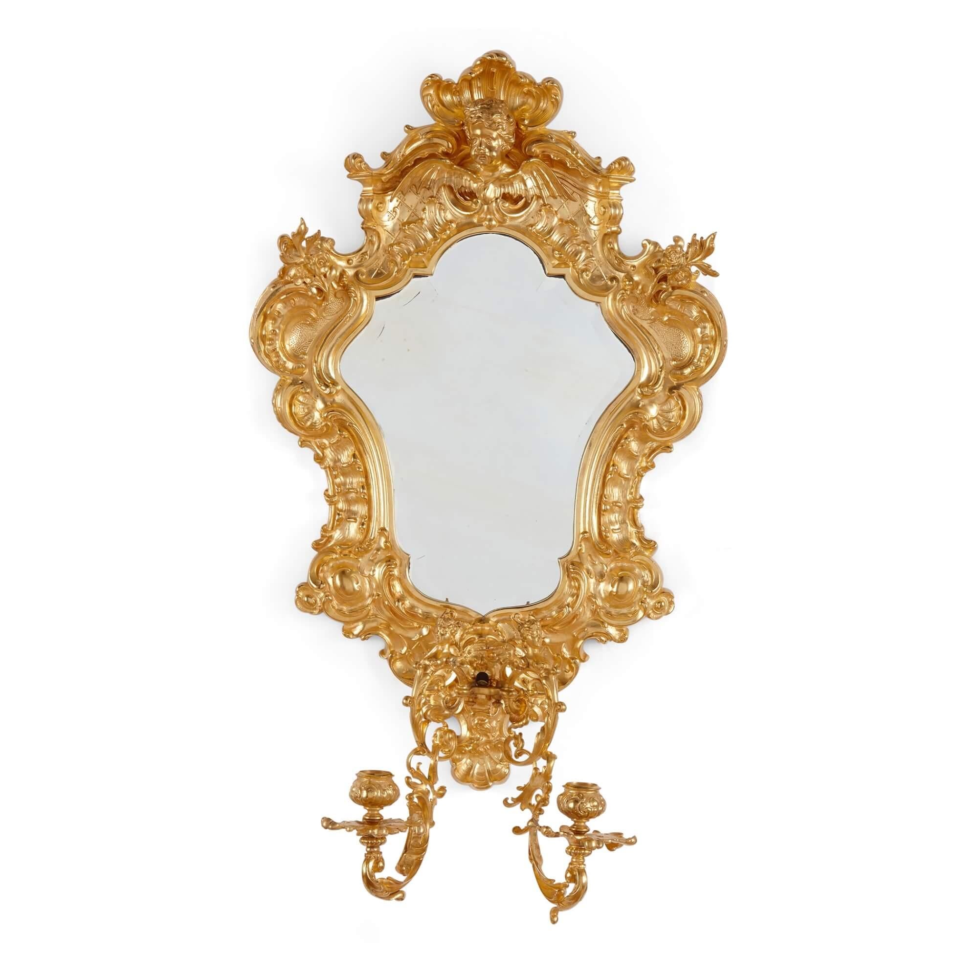 French Pair of Gilt Bronze Baroque Style Wall Appliques For Sale