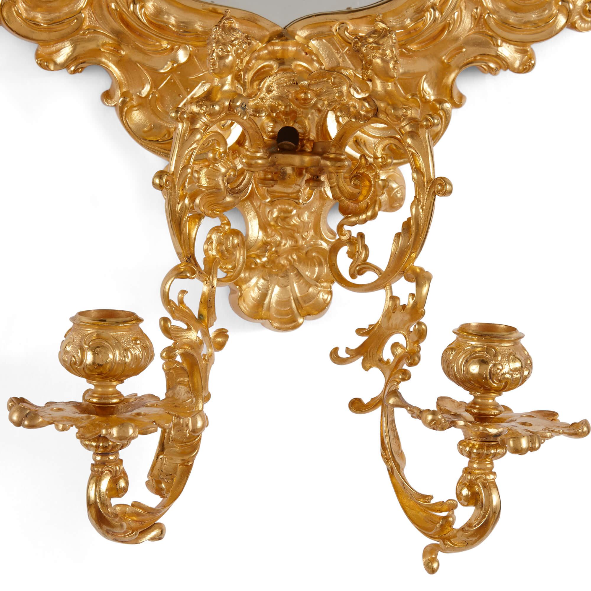 19th Century Pair of Gilt Bronze Baroque Style Wall Appliques For Sale