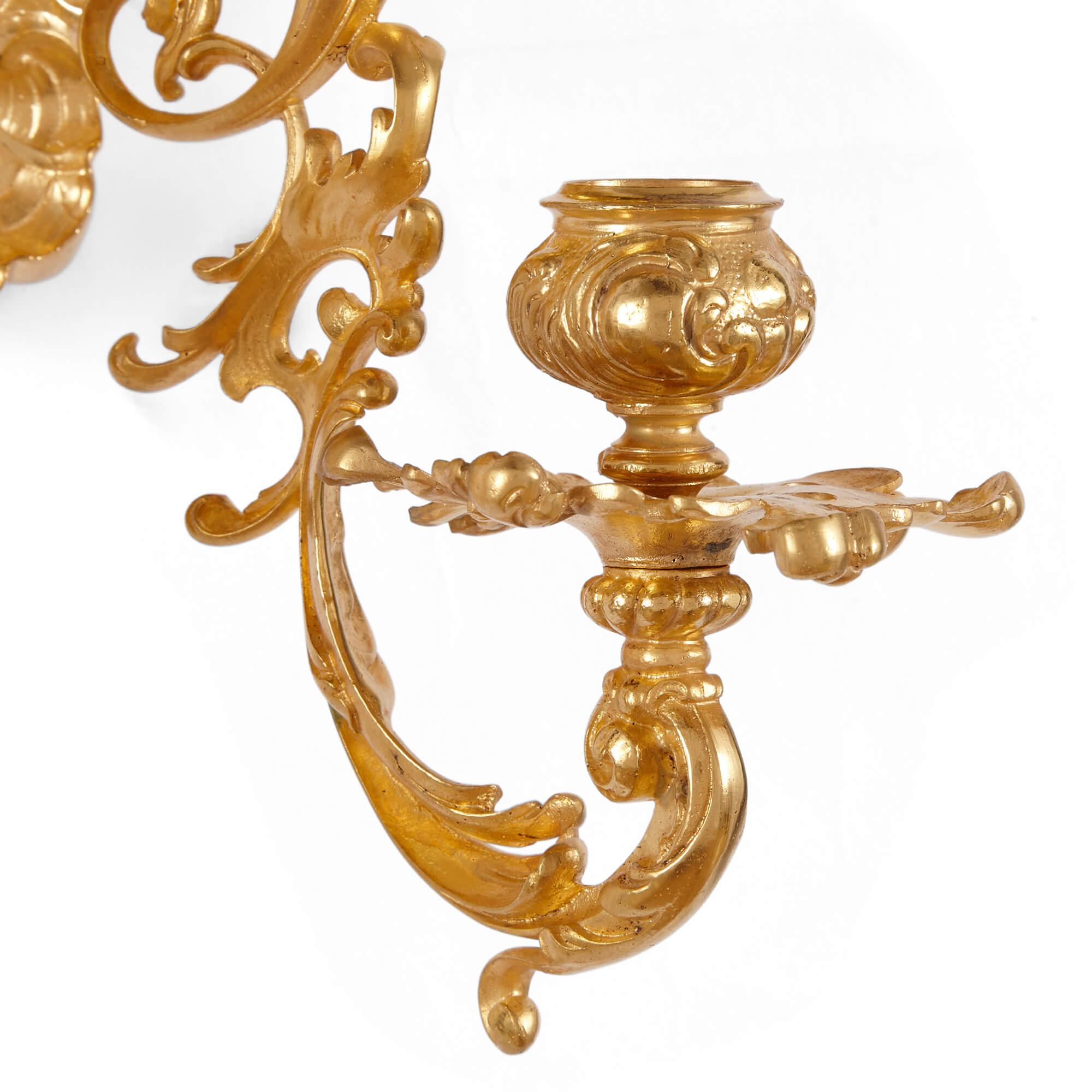 Ormolu Pair of Gilt Bronze Baroque Style Wall Appliques For Sale