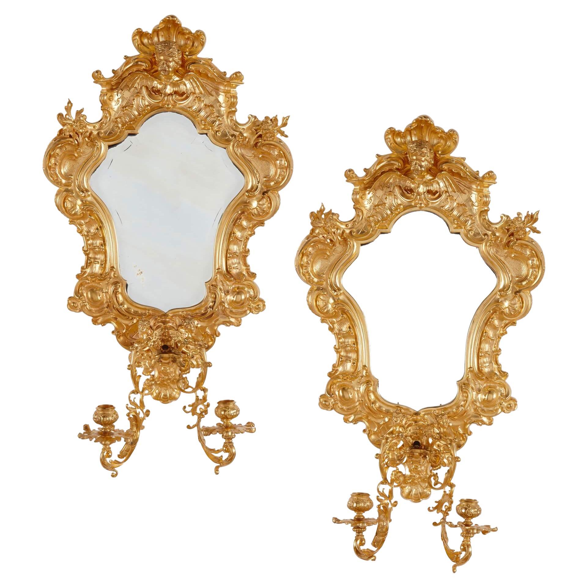 Pair of Gilt Bronze Baroque Style Wall Appliques For Sale