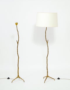 Pair of Gilt Bronze "Branches" Tripod Floor Lamps by Maison Arlus, France, 1950s