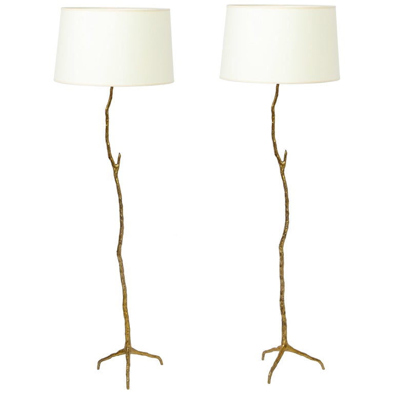 Pair Of Gilt Bronze Branches Tripod, Branch Floor Lamp Bronze